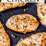 Easy garlic chicken with text overlay.