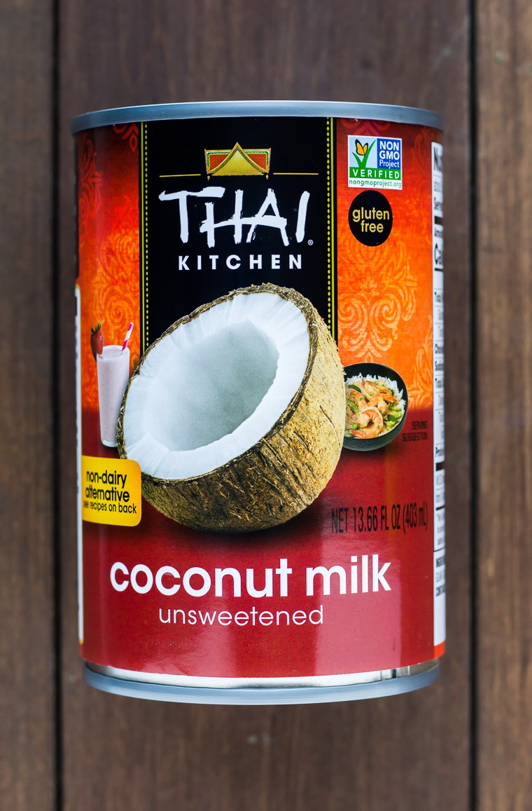 A Single Can of Thai Kitchen Coconut Milk on a Wood Background