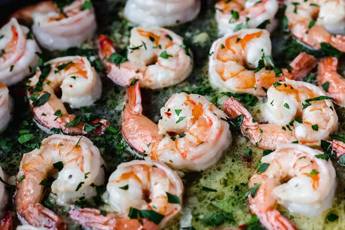 Shrimp in a lemon garlic butter sauce with parsley