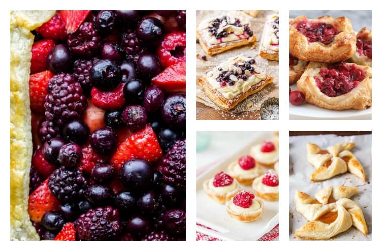 A collage of 5 different puff pastry tarts recipes 