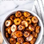 Fried plantains with text overlay.
