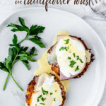 Keto eggs benedict with text overlay