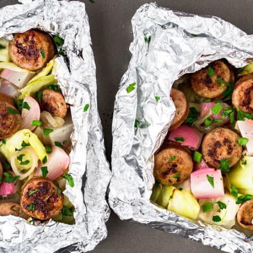 Sausage and Cabbage Foil Packets with Potatoes (grilled or baked