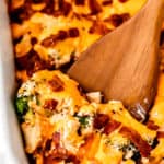 Ranch bacon chicken casserole with text overlay.