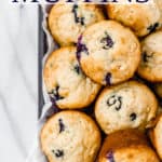Blueberry Oat Muffins are delicious, moist, to-die-for muffins that you and your family will love. They are made with oats, vanilla Greek yogurt and half-and-half to give them incredible flavor and tenderness. This recipe is lower in sugar and easy enough to make that you can enjoy blueberry muffins anytime you wish. | #blueberries #blueberrymuffins #oatmuffins #proteinmuffins #breakfast #baking #muffins