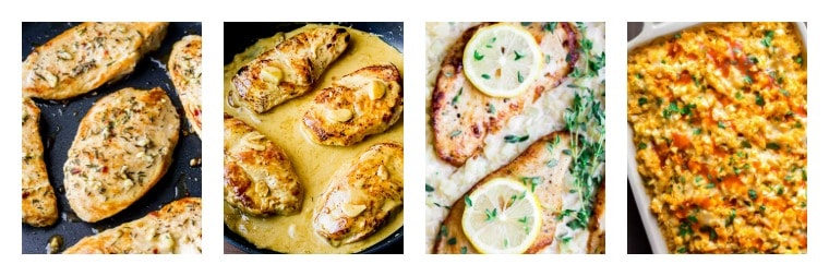 A collage of 4 different chicken recipe images