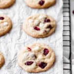 white chocolate cranberry cookies with text overlay