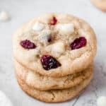 white chocolate cranberry cookies with text overlay