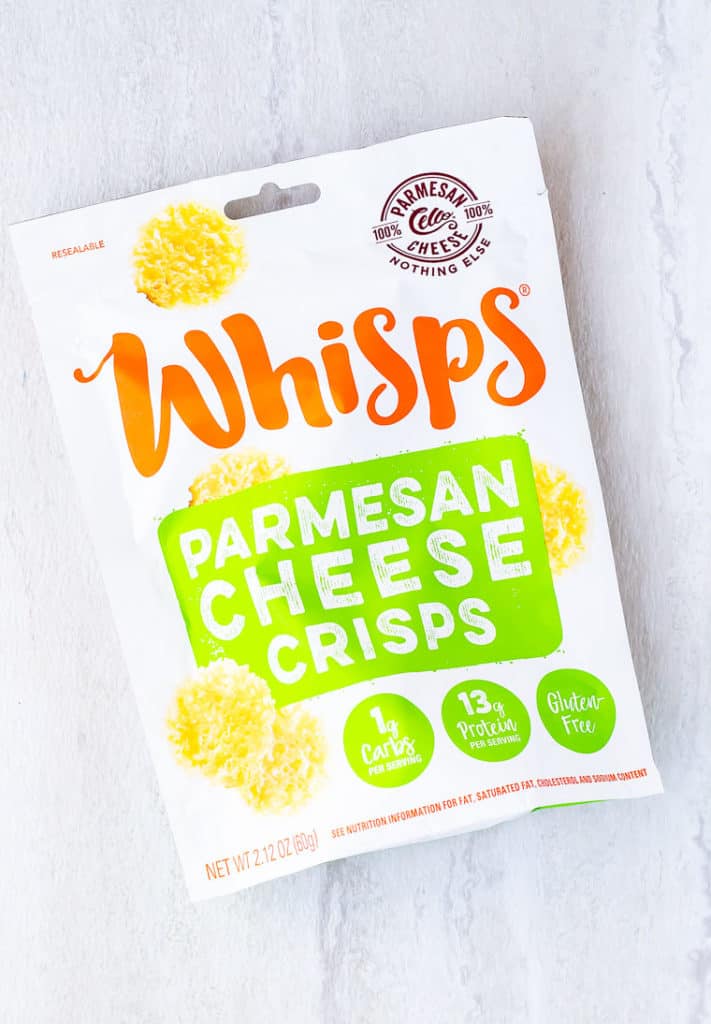 Whisps parmesan crisps on a white background