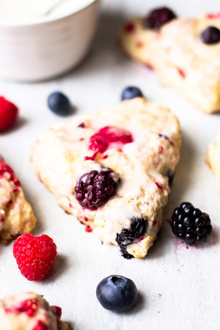 Mixed Berry Scones with Vanilla Glaze - Delicious Little Bites