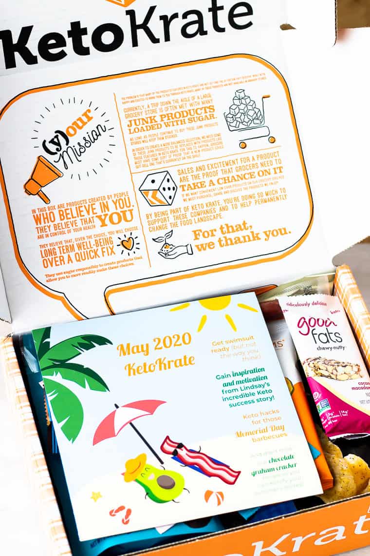 May 2020 Keto Krate opened with the insert and a keto bar showing