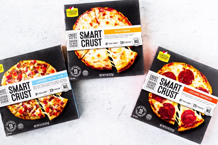 3 Foster Farms Smart Crust Pizza boxes on a white background