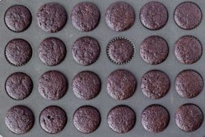 Baked mini chocolate cupcakes in a mini cupcake pan