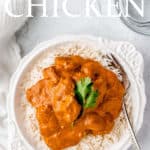 image of butter chicken with text overlay