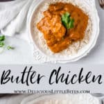 2 images of butter chicken separated by text overlay