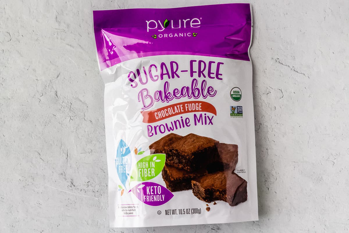 Pyure Sugar Free Brownie Mix package on a white background