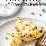 an image of a ham and cheese frittata with text overlay