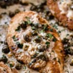 Creamy chicken piccata with text overlay