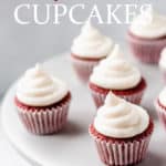 Mini red velvet cupcakes with text overlay