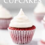 Mini red velvet cupcakes with text overlay
