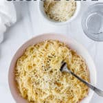 spaghetti squash cacio e pepe with text overlay