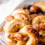 homemade soft pretzels with text overlay