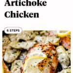 lemon artichoke chicken with text overlay