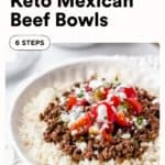 Keto mexican beef bowls with text overlay