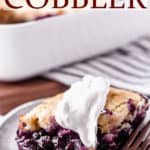 blueberry cobbler with text overlay