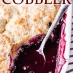 blueberry cobbler with text overlay