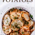 Lyonnaise potatoes with text overlay
