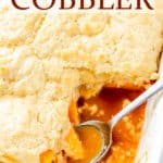 Apricot cobbler with text overlay