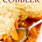 Apricot cobbler with text overlay