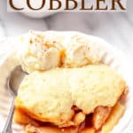 pear cobbler with text overlay