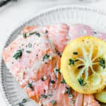 poached salmon with text overlay