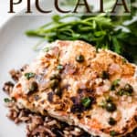 Salmon piccata with text overlay