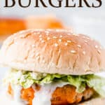 Buffalo Chicken Burgers with text overlay