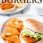 Buffalo Chicken Burgers with text overlay