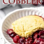 Cherry cobbler with text overlay