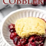 Cherry cobbler with text overlay