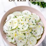 keto creamy cucumber salad with text overlay