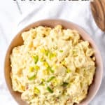 amish potato salad in a bowl with text overlay