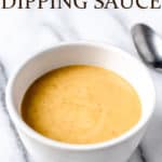honey mustard dipping sauce with text overlay