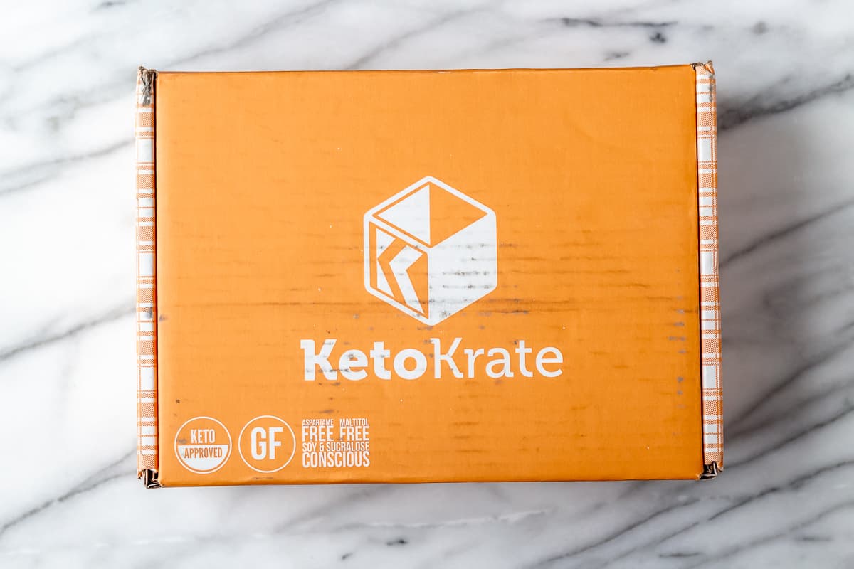 July 2021 Keto Krate box on a marble background