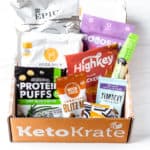 All of the items from the September 2021 Keto Krate displayed inside of the box