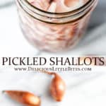 Two images of pickled shallots with text overlay between them.