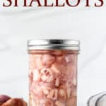 Pickled shallots with text overlay.