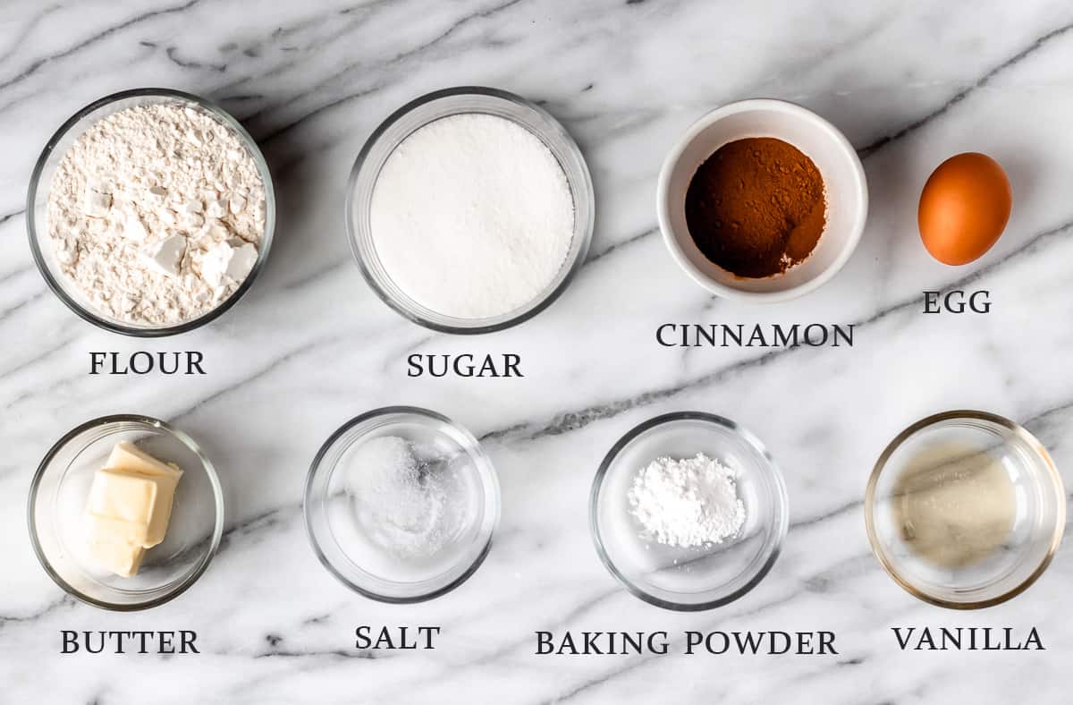 Ingredients needed to make snickerdoodle cookies with text overlay.