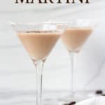 Chocolate mint martinis with text overlay.