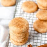 A pile of snickerdoodles with text overlay.